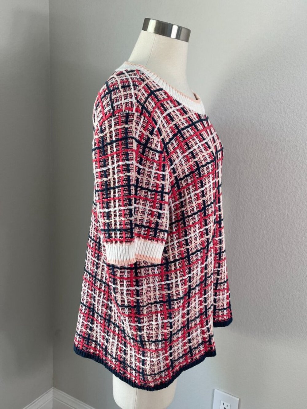 Ann Taylor Womens XL Tweed Sweater Tee Short Sleeve Knit Shirt Top - Picture 5 of 8